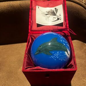 Christmas Dolphin Ornament Chase International Glass with Box